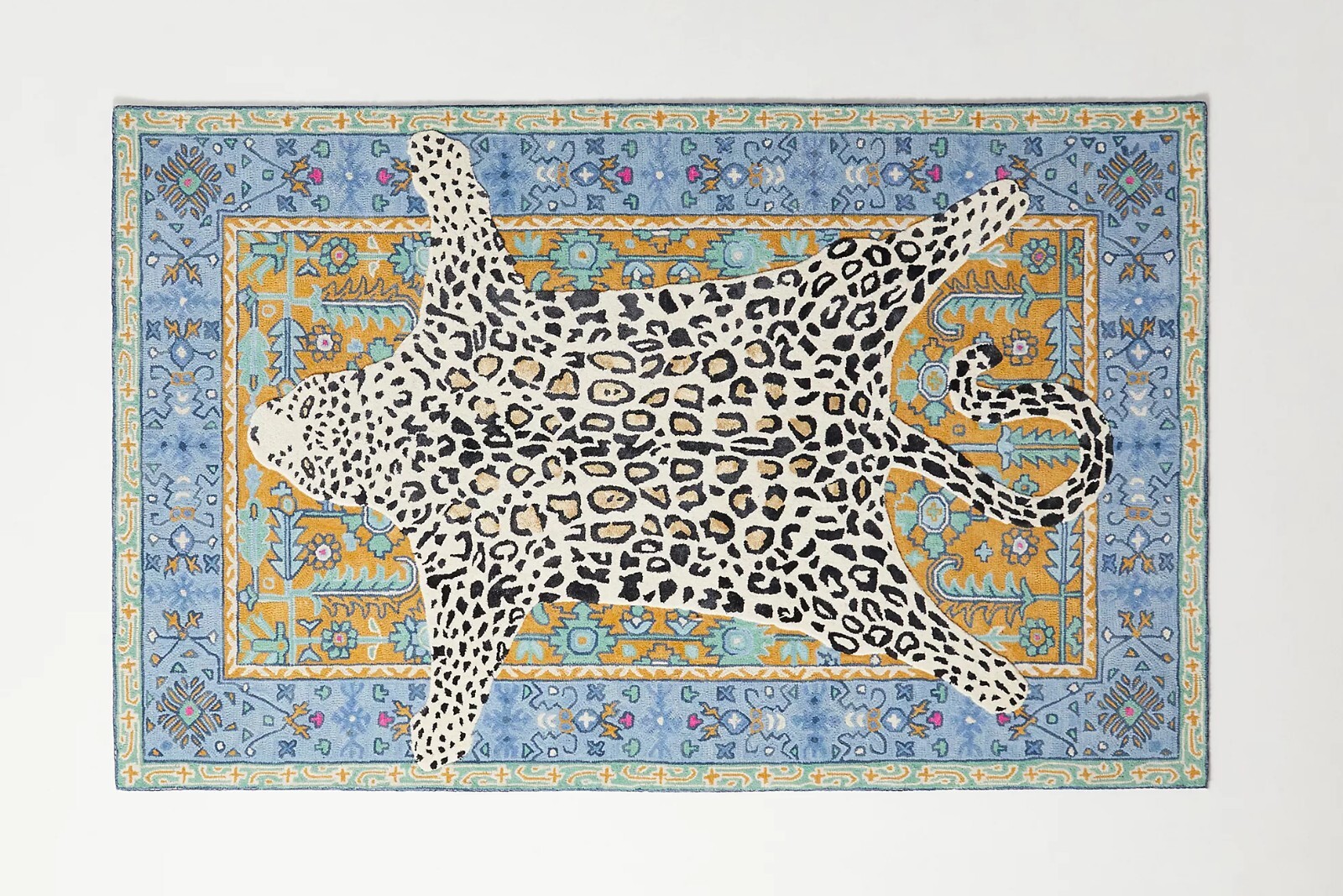 Octavia Leopard Blue & Gold Modern Hand-Tufted 100% Wool Area Rug Carpet Octavia Leopard Blue & Gold Modern Hand-Tufted 100% Wool Area Rug Carpet