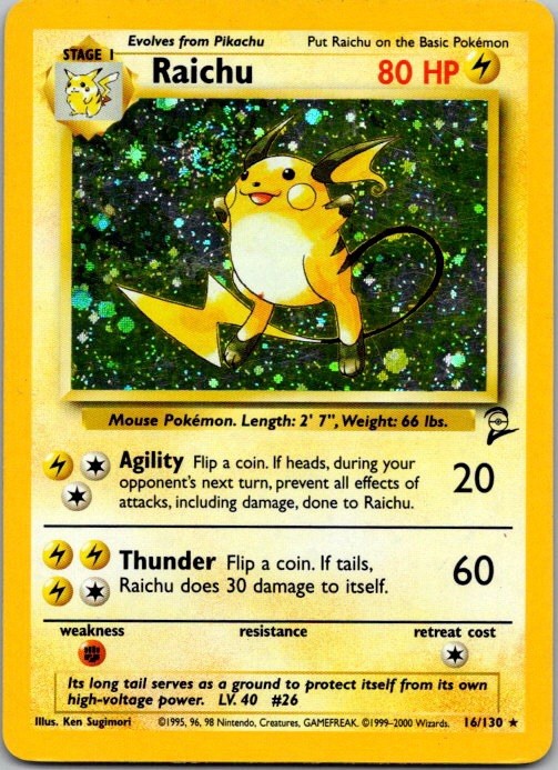 Pokemon TCG Raichu 016/130 Base Set 2 Rare Holo EN Stage 1 80 HP NM/M SWIRL 💫 Pokemon TCG Raichu 016/130 Base Set 2 Rare Holo EN Stage 1 80 HP NM/M SWIRL 💫