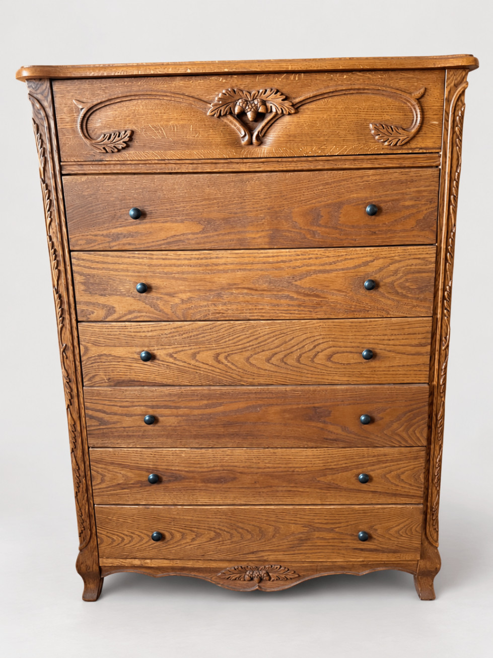 Antique Carved Oak Chest of Drawers 6-Drawer Tallboy Bedroom Furniture Antique Carved Oak Chest of Drawers 6-Drawer Tallboy Bedroom Furniture