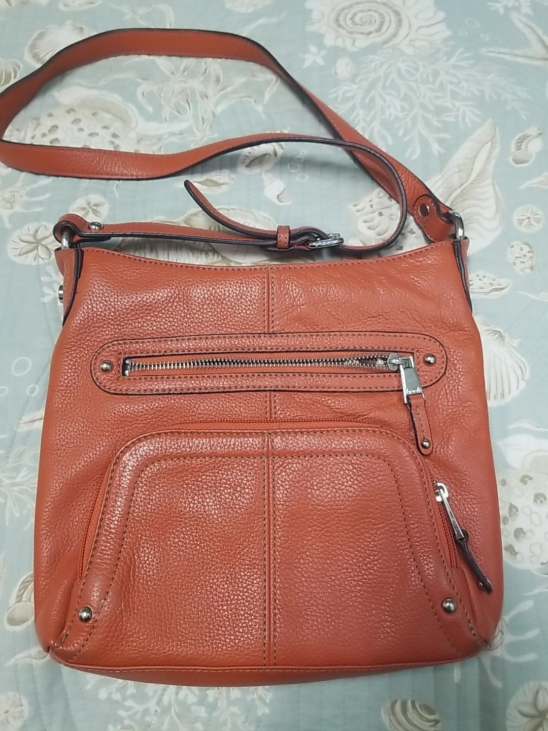 Tignanello Crossbody Bag Genuine Leather Purse Shoulder Orange Zips Organizer Tignanello Crossbody Bag Genuine Leather Purse Shoulder Orange Zips Organizer