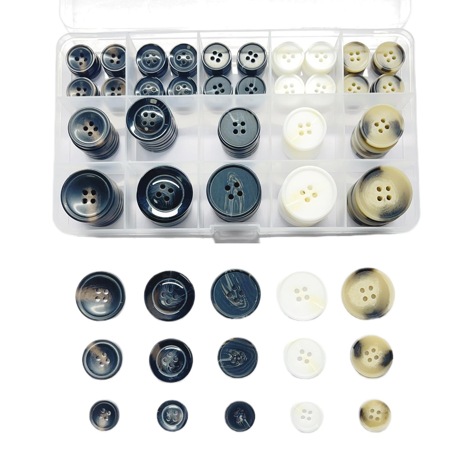 110Pcs Mixed Sewing Buttons, 4Hole Craft Round Blazer Buttons, 5 Color 3 Size...