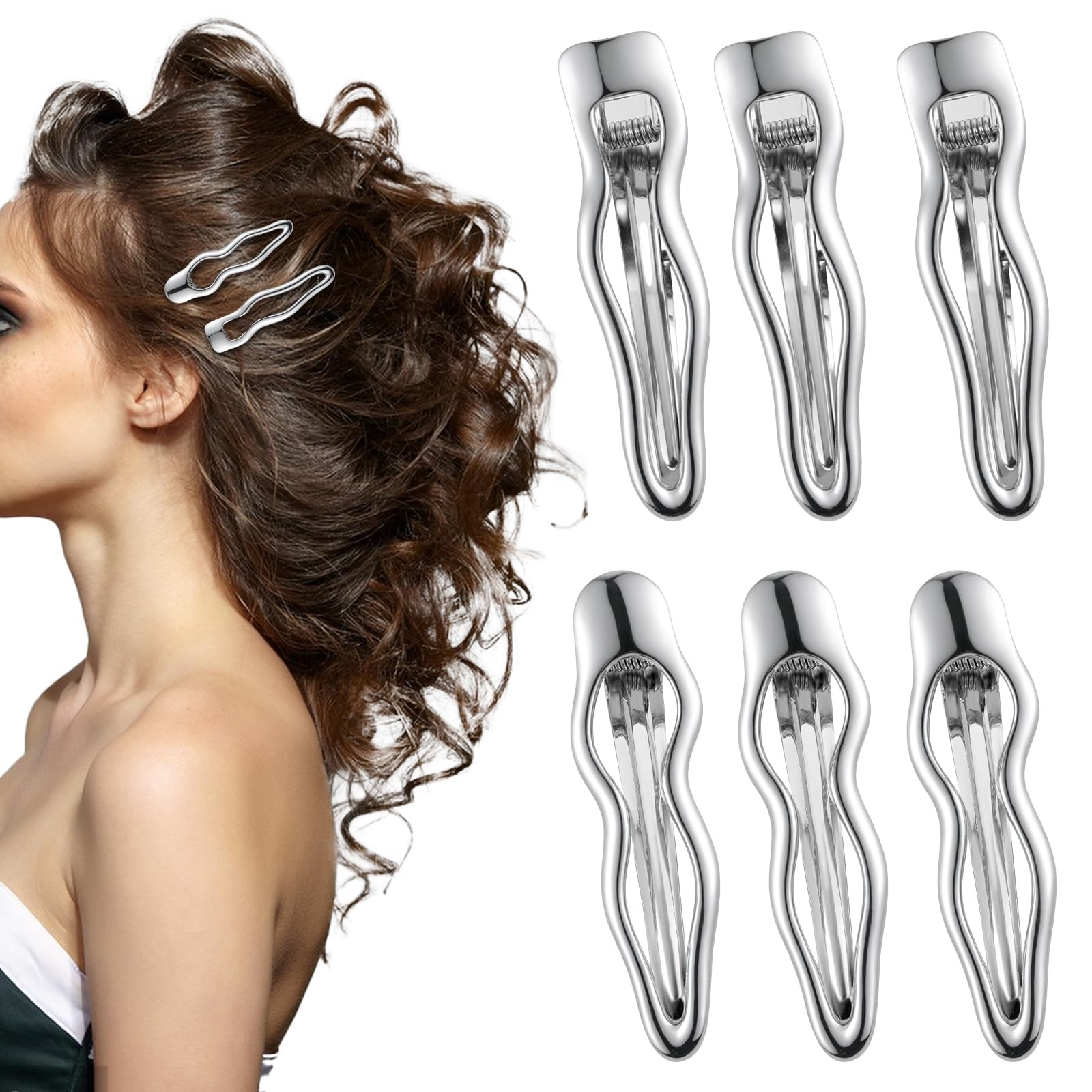6 Pcs Silver Metal Wave Hair Clips, Small Bangs 1 Count (Pack of 6), 6 Pcs Silver Metal Wave Hair Clips, Small Bangs 1 Count (Pack of 6),