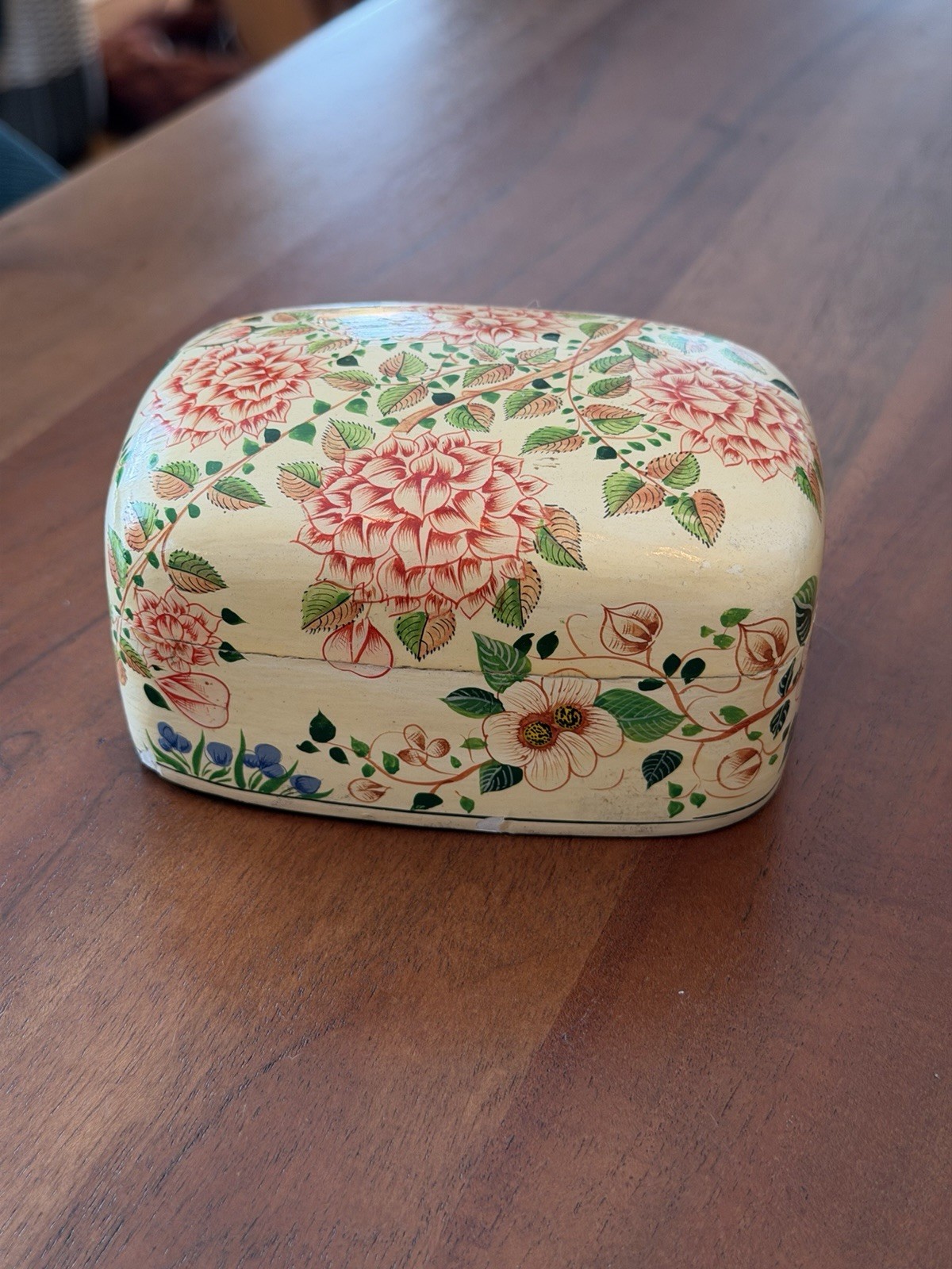 Vtg Fetco Kashmir Paper Mache Box Hand Painted Floral Trinket India Lacquered 4\