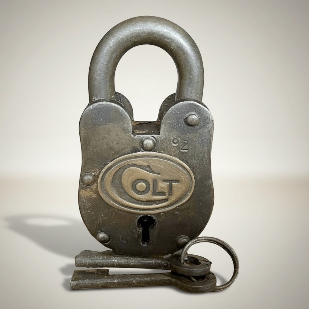 Colt 1855 Cabinet Cast Iron Lock with Brass Tag & Keys