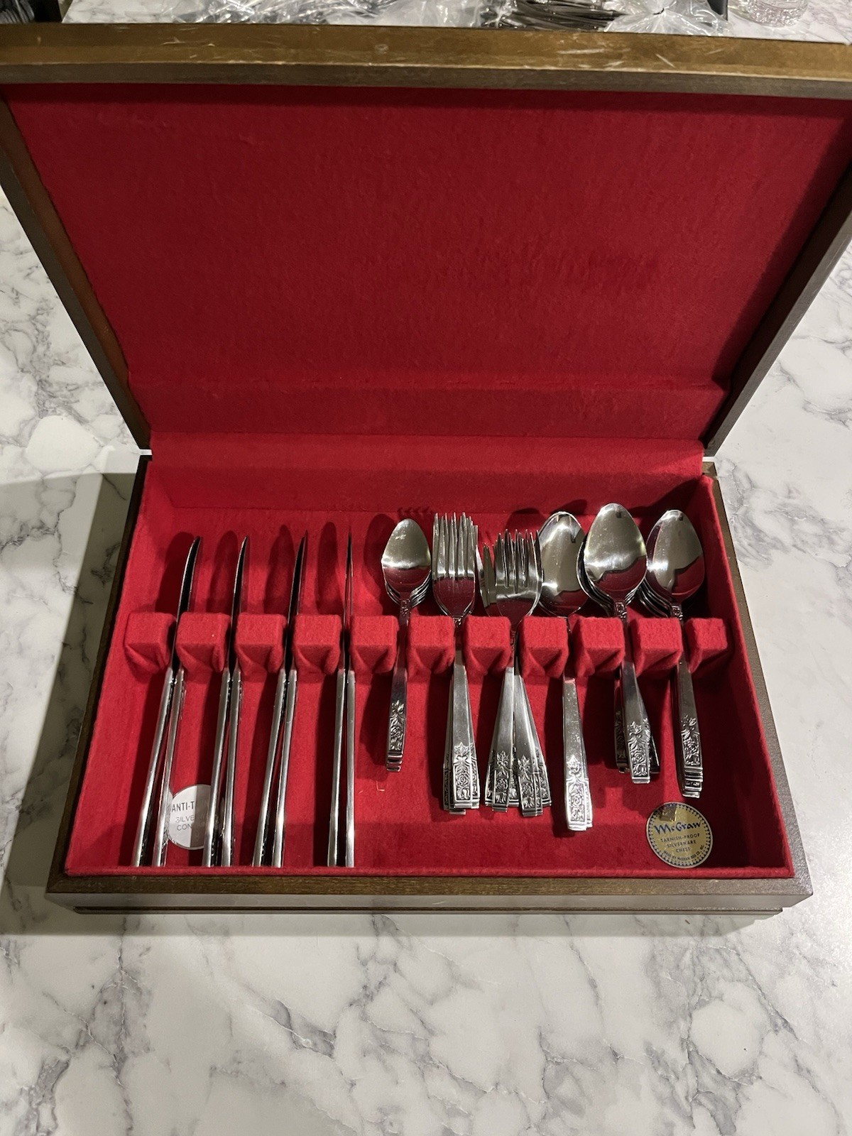Vtg 50pcs IIC Imperial International Stainless Korea Rose Pattern Flatware