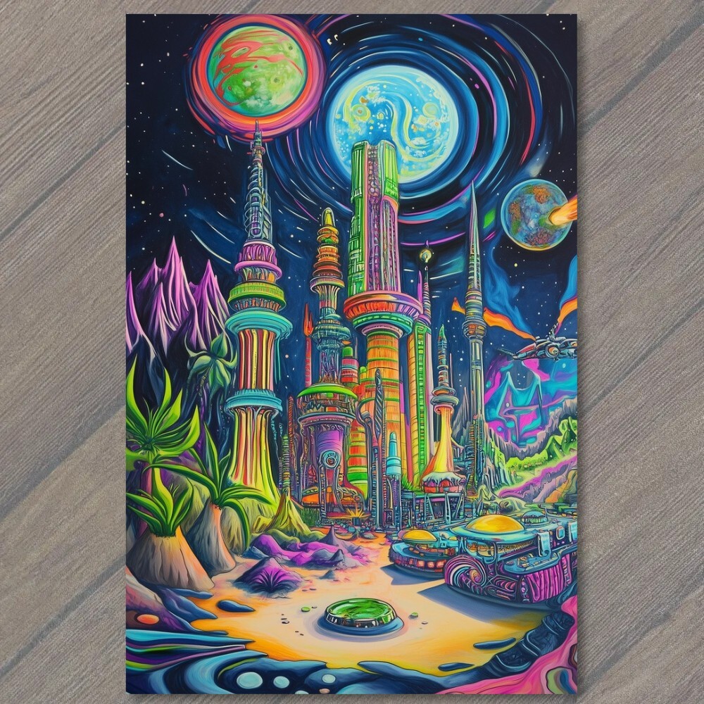STICKER Futuristic Cityscape Neon Sci-Fi Alien World Space Scene Planets