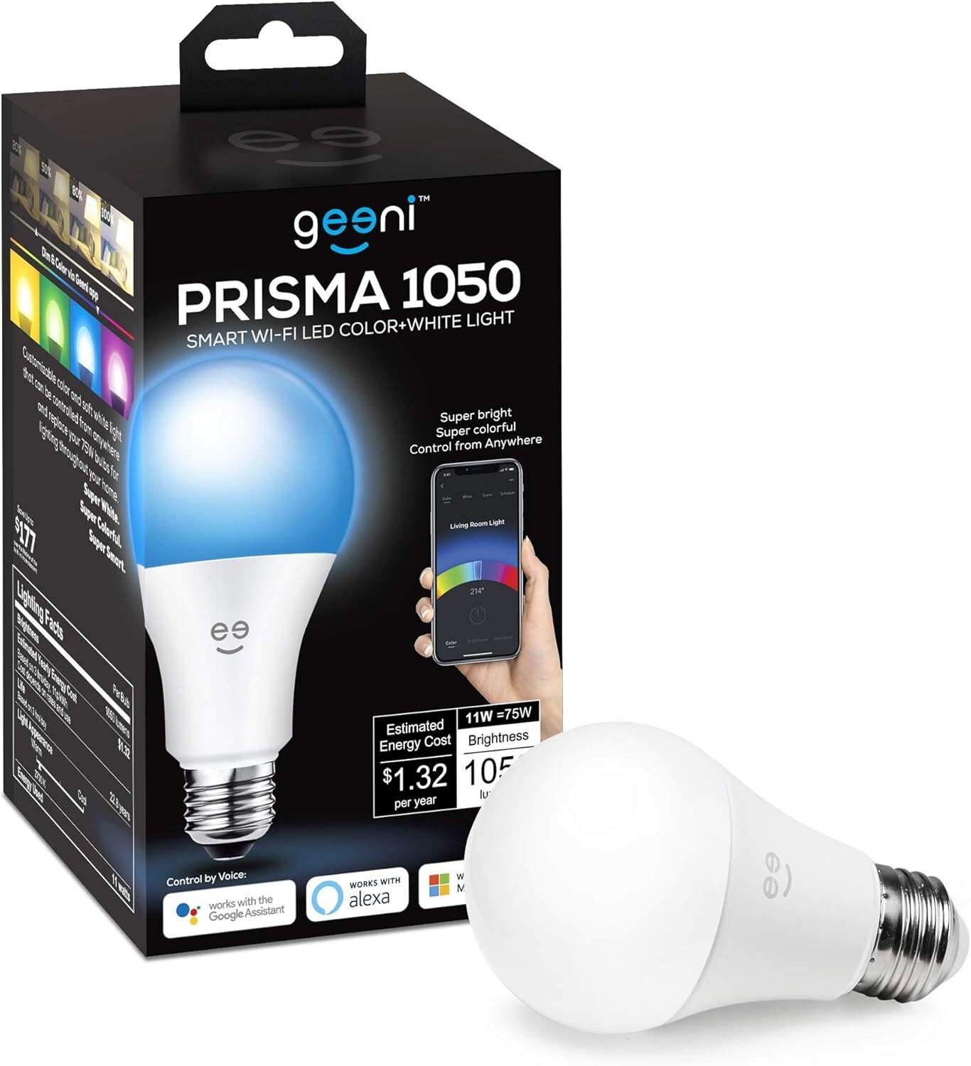 Geeni PRISMA 1050 Wi-Fi LED Light Bulb Multicolor 2700K – Dimmable LED Bulbs ...