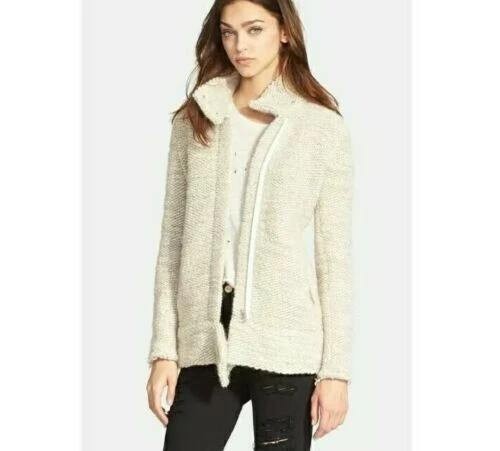 IRO Ajumaspe Chunky Knit Wool Alpaca Moto Jacket Oatmeal FR 36 Small