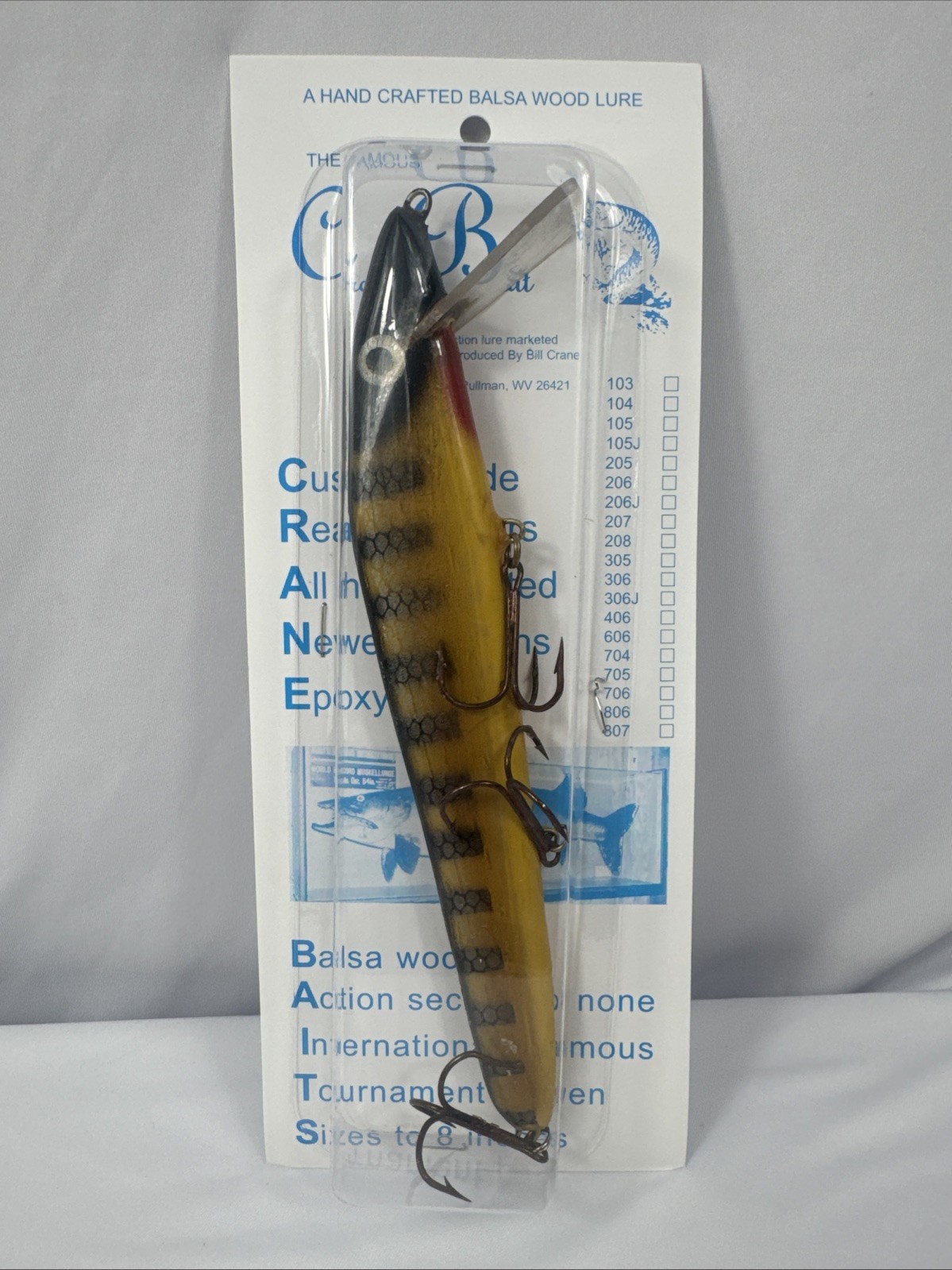 Crane Bait Bill Sharon Crane Balsa Wood Musky Fishing Lure WV Sealed NOS