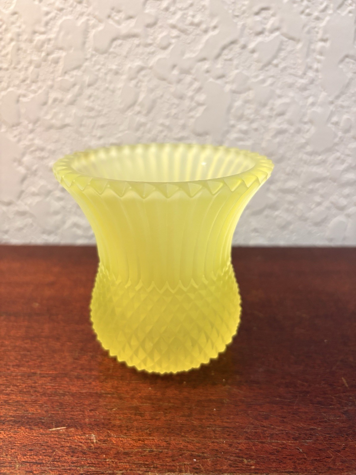Vintage Frosted Yellow Vaseline Uranium Glass Votive Holder Faroy USA Vintage Frosted Yellow Vaseline Uranium Glass Votive Holder Faroy USA