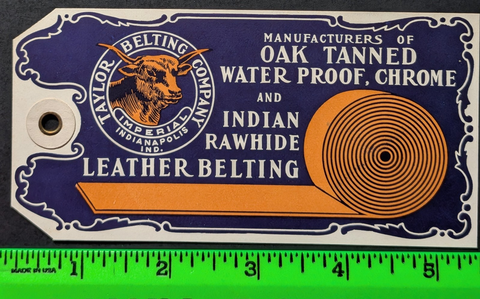 Vintage Indian Rawhide Leather Belting Indiana Hang Tag Vintage Indian Rawhide Leather Belting Indiana Hang Tag