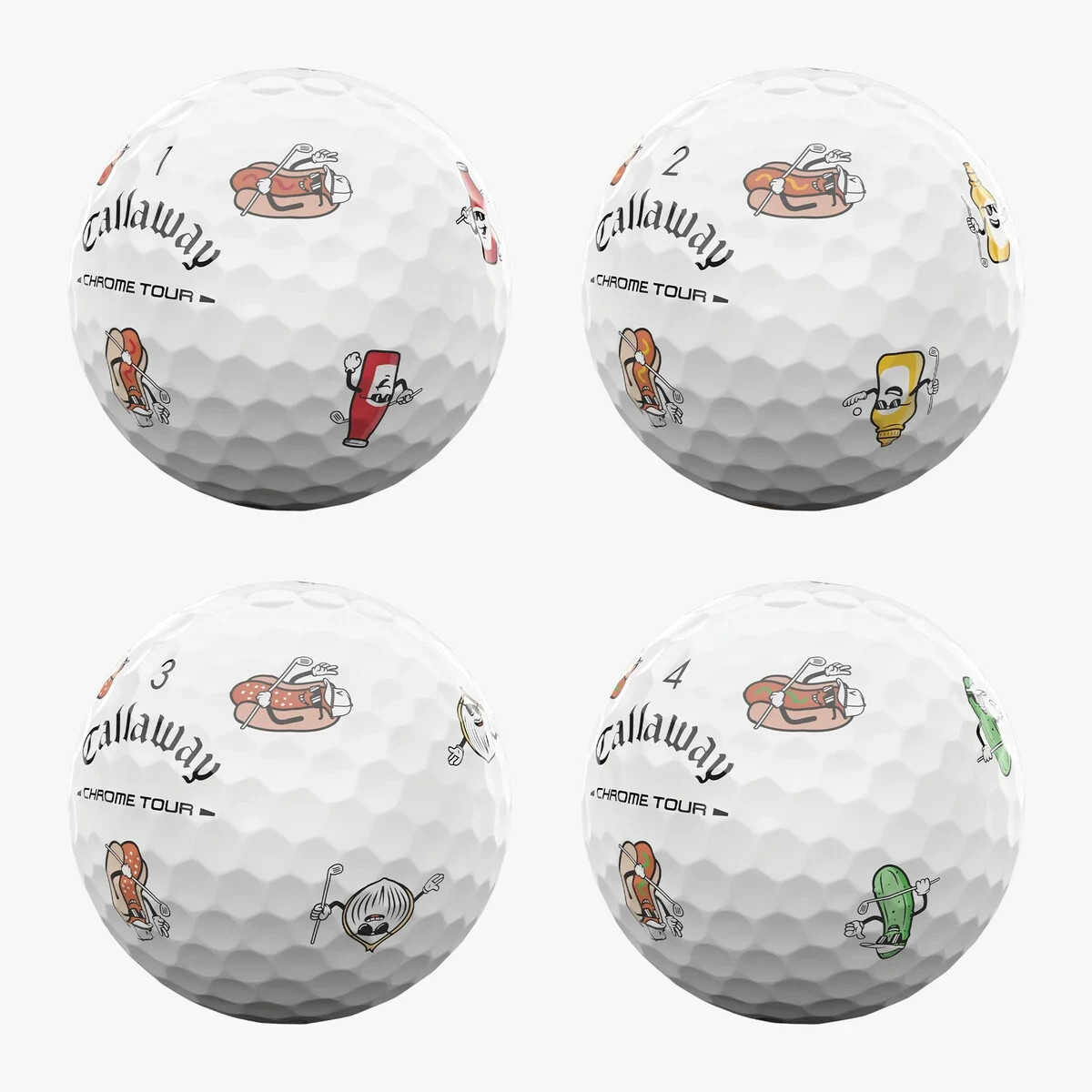4 Callaway Chrome Tour Hot Dog Golf Balls - Brand New - Limited Edition 4 Callaway Chrome Tour Hot Dog Golf Balls - Brand New - Limited Edition
