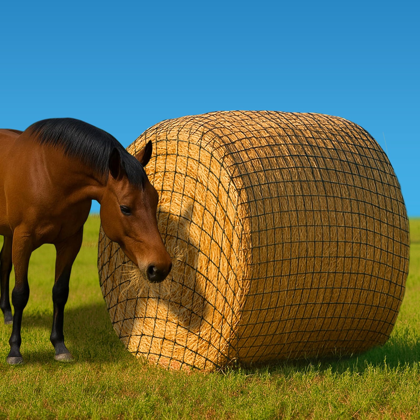 NETYSAY 6x6 Ft Round Bale Hay Net for Horses - Knotless Slow Feeder 2 inch Holes NETYSAY 6x6 Ft Round Bale Hay Net for Horses - Knotless Slow Feeder 2 inch Holes