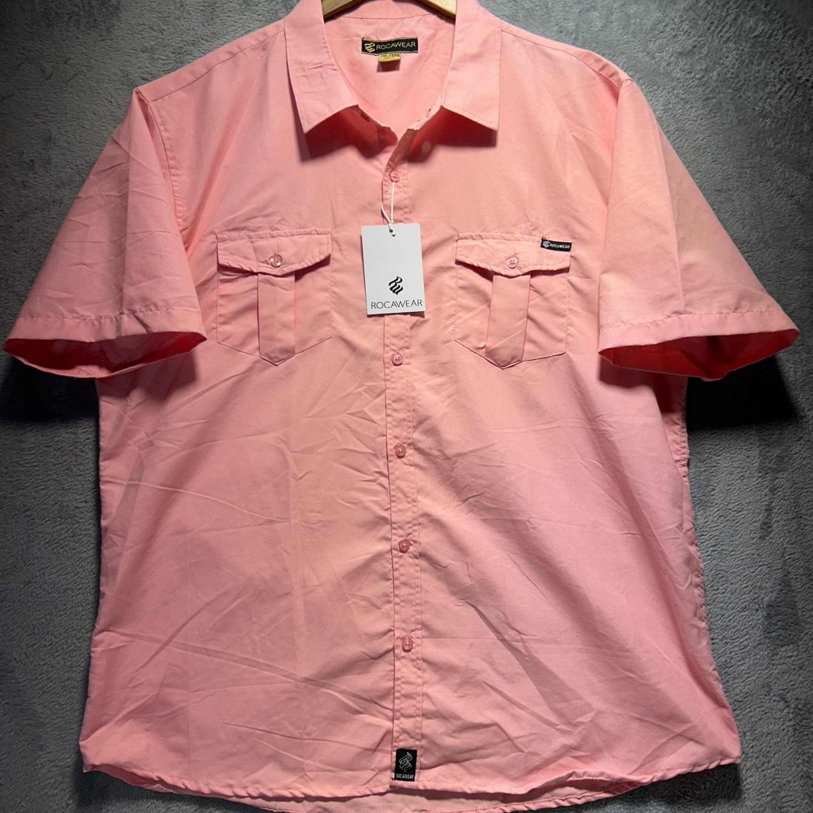 Rocawear Button Up Mens 3XL Baggy Short Sleeve Shirt Pink Deadstock Y2K Rocawear Button Up Mens 3XL Baggy Short Sleeve Shirt Pink Deadstock Y2K