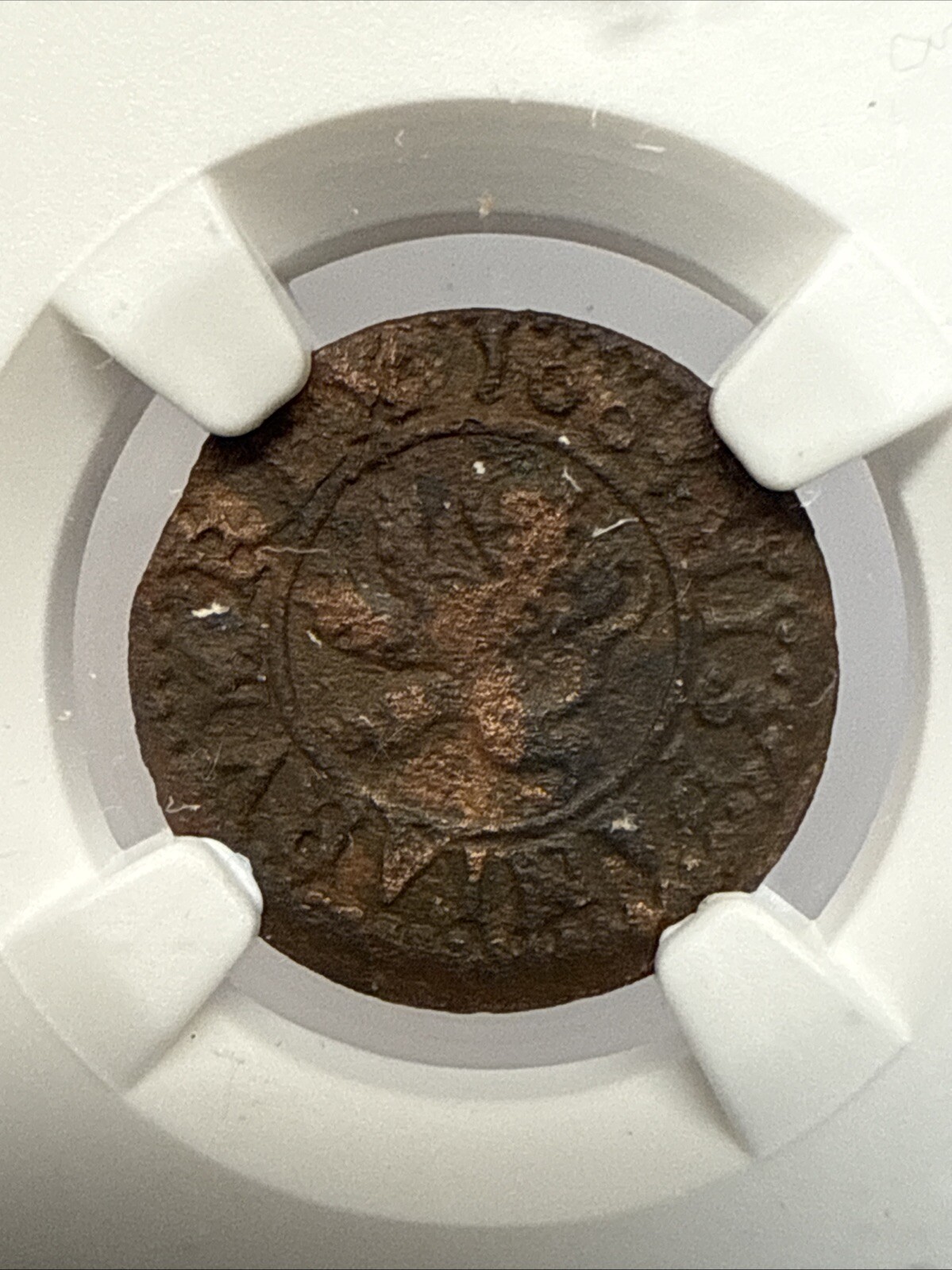 COLONIAL ERA SPAIN King Philip III “The Pious” 1605 Copper 2 Maravedis NGC VF