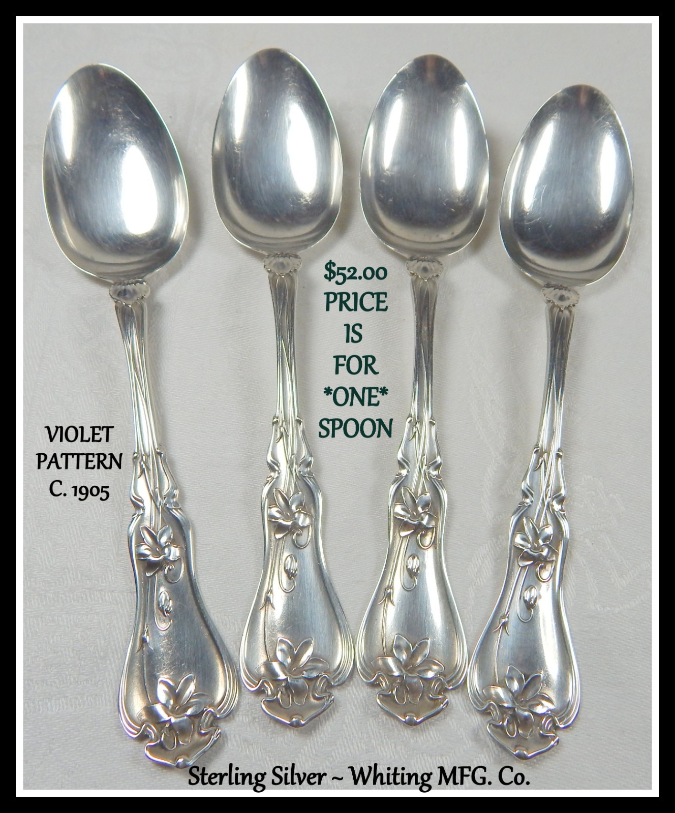 WHITING STERLING TEASPOON VIOLET PATTERN 5 7/8