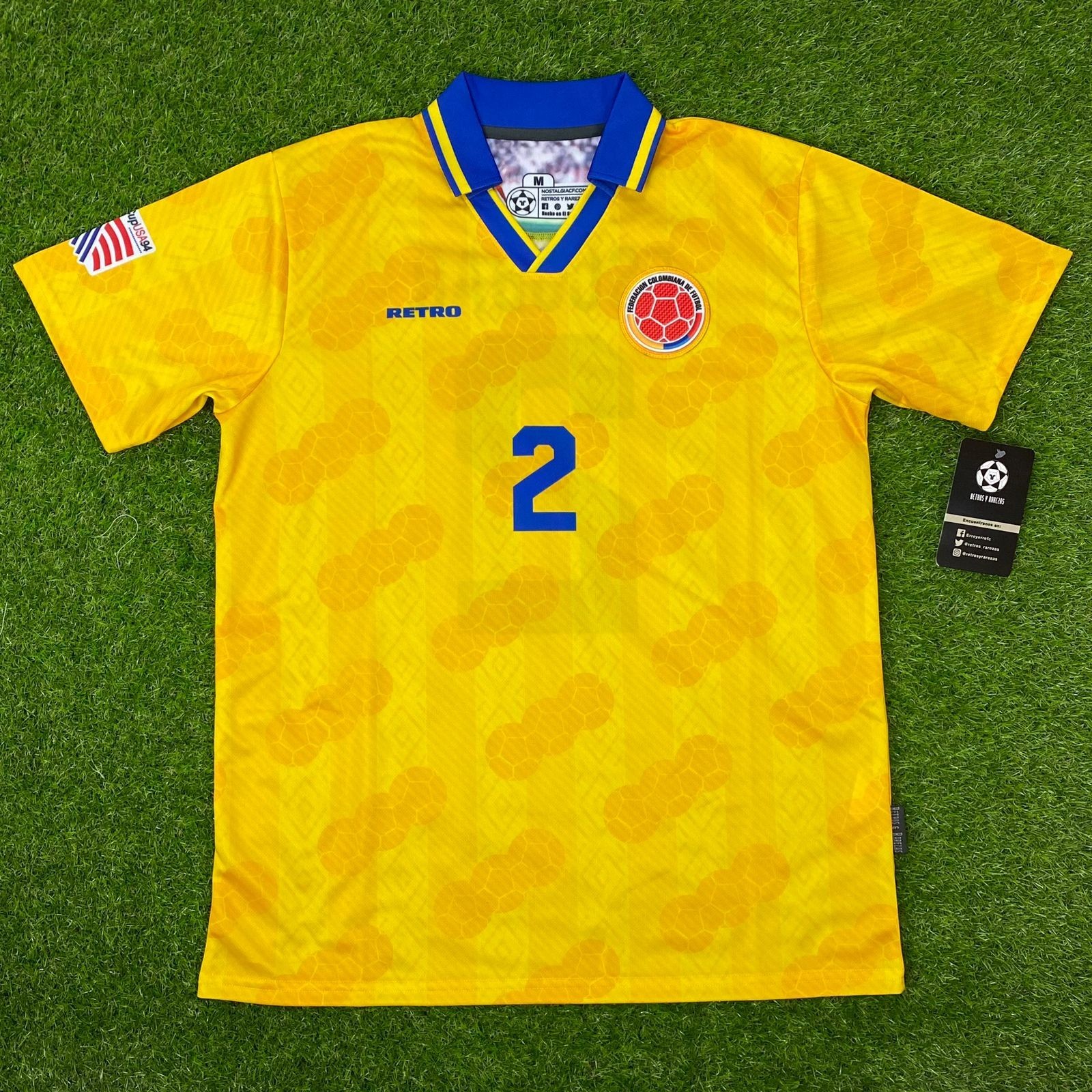 Colombia, Men's Retro Soccer Jersey, 1994, Escobar (Gold) (Talla Grande)