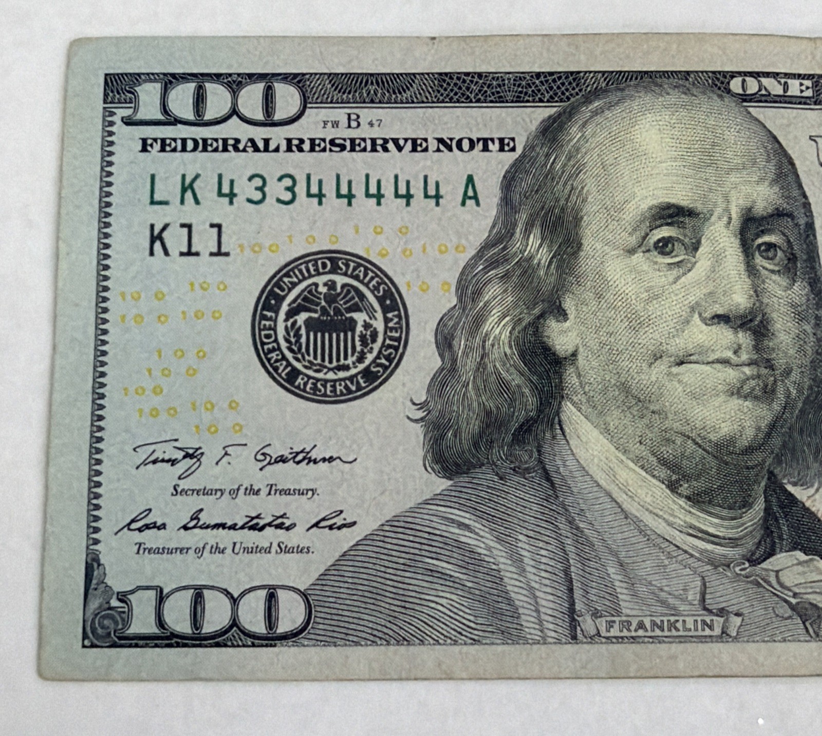 2009A $100 FRN One Hundred Dollars Binary 6 of a Kind Fancy Serial Number 2009A $100 FRN One Hundred Dollars Binary 6 of a Kind Fancy Serial Number