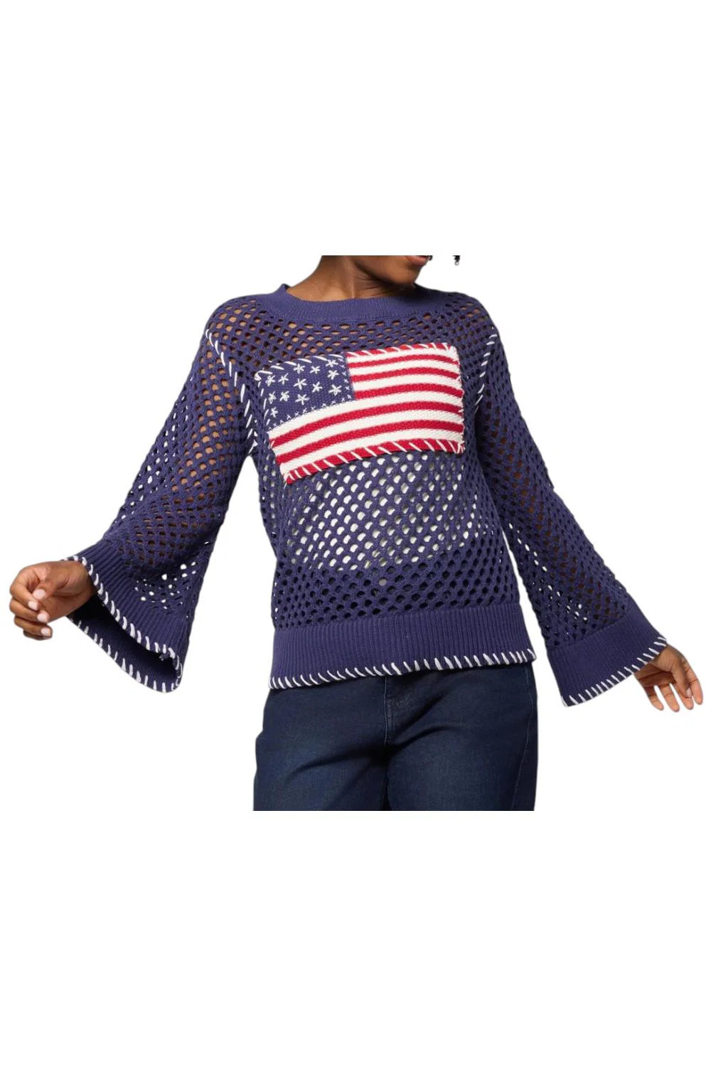 Christie Brinkley Women's American Flag Cotton Sweater Navy Blue Christie Brinkley Women's American Flag Cotton Sweater Navy Blue
