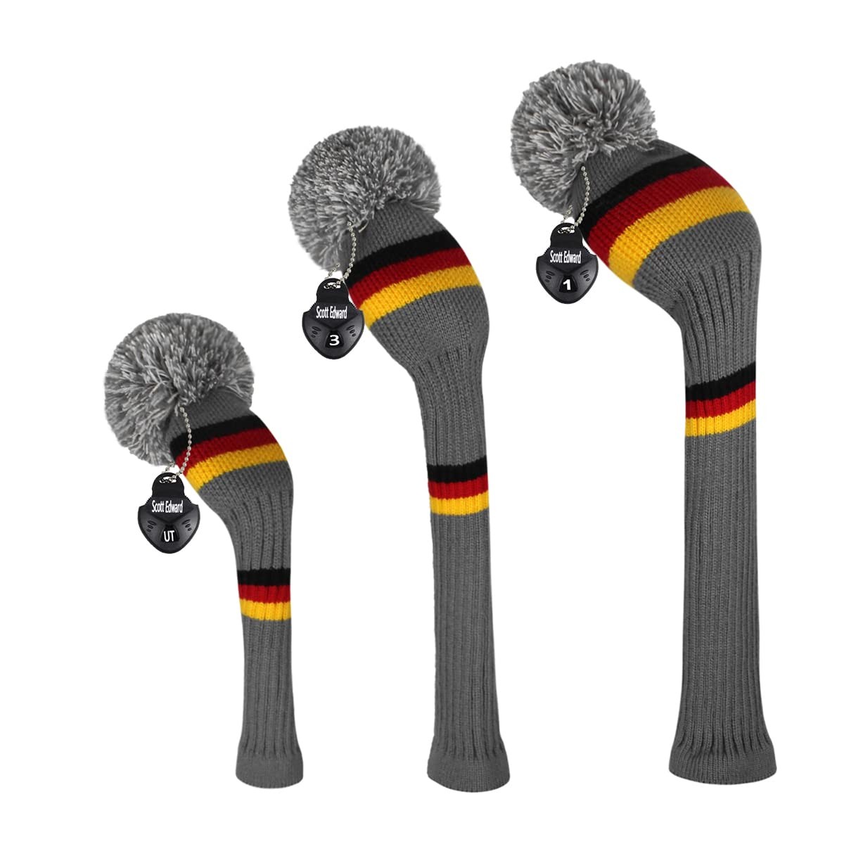 Scott Edward Golf Club Cover Set of 3 Driver Fairway Hybrid Black Red Yellow Scott Edward Golf Club Cover Set of 3 Driver Fairway Hybrid Black Red Yellow