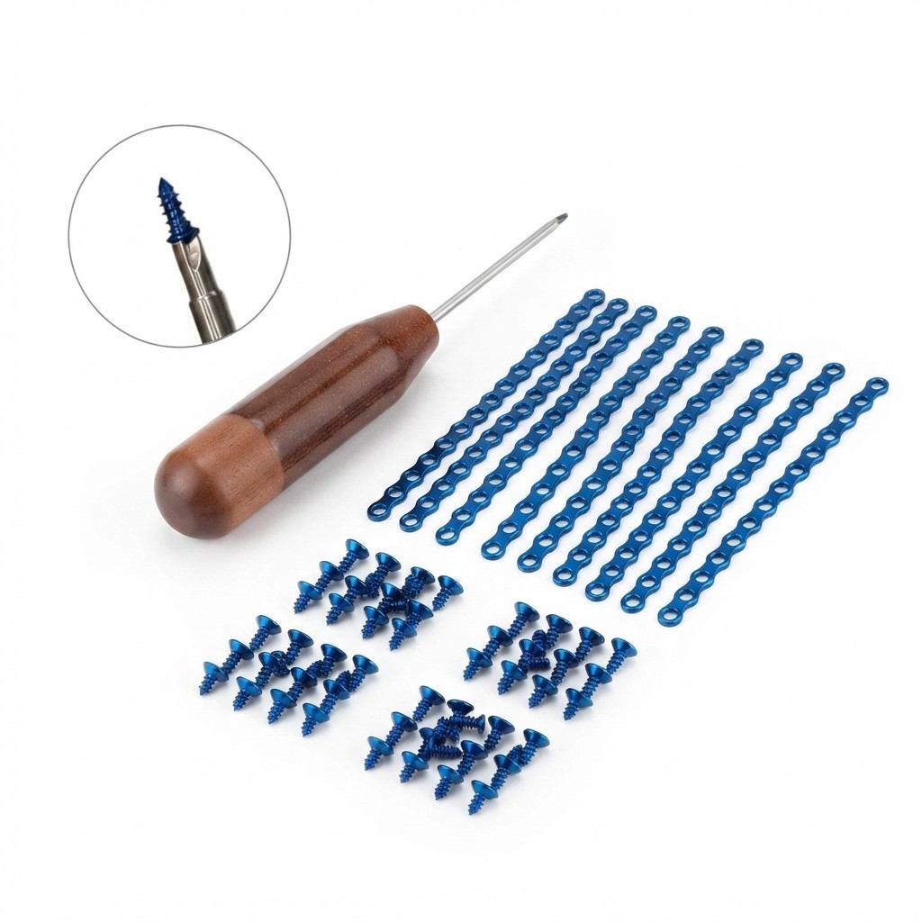 Maxillofacial 10 Pcs 1.5mm Mini Plates 80 Pcs Titanium Screws & Screw Driver Set