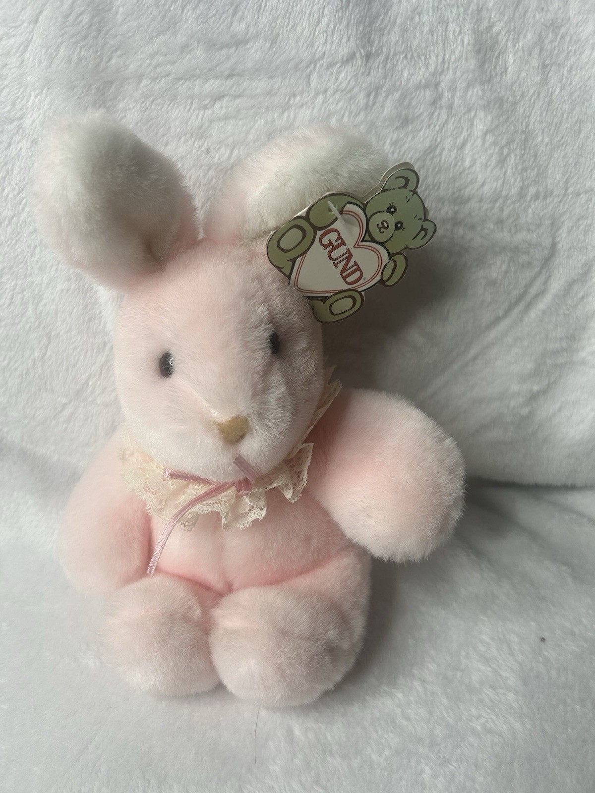VINTAGE 1985 GUND PUDGY PINK BABY BUNNY RABBIT STUFFED ANIMAL PLUSH 3412 W/ Tag