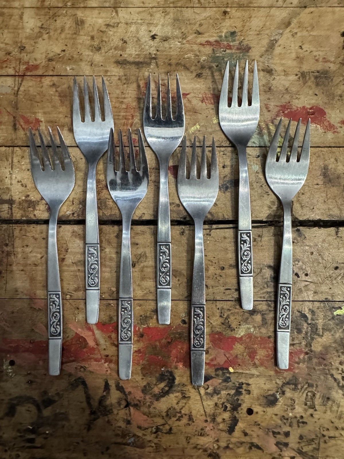 Vintage Amefa Holland “Royal Damask” 7 Salad Forks (set Of 7)