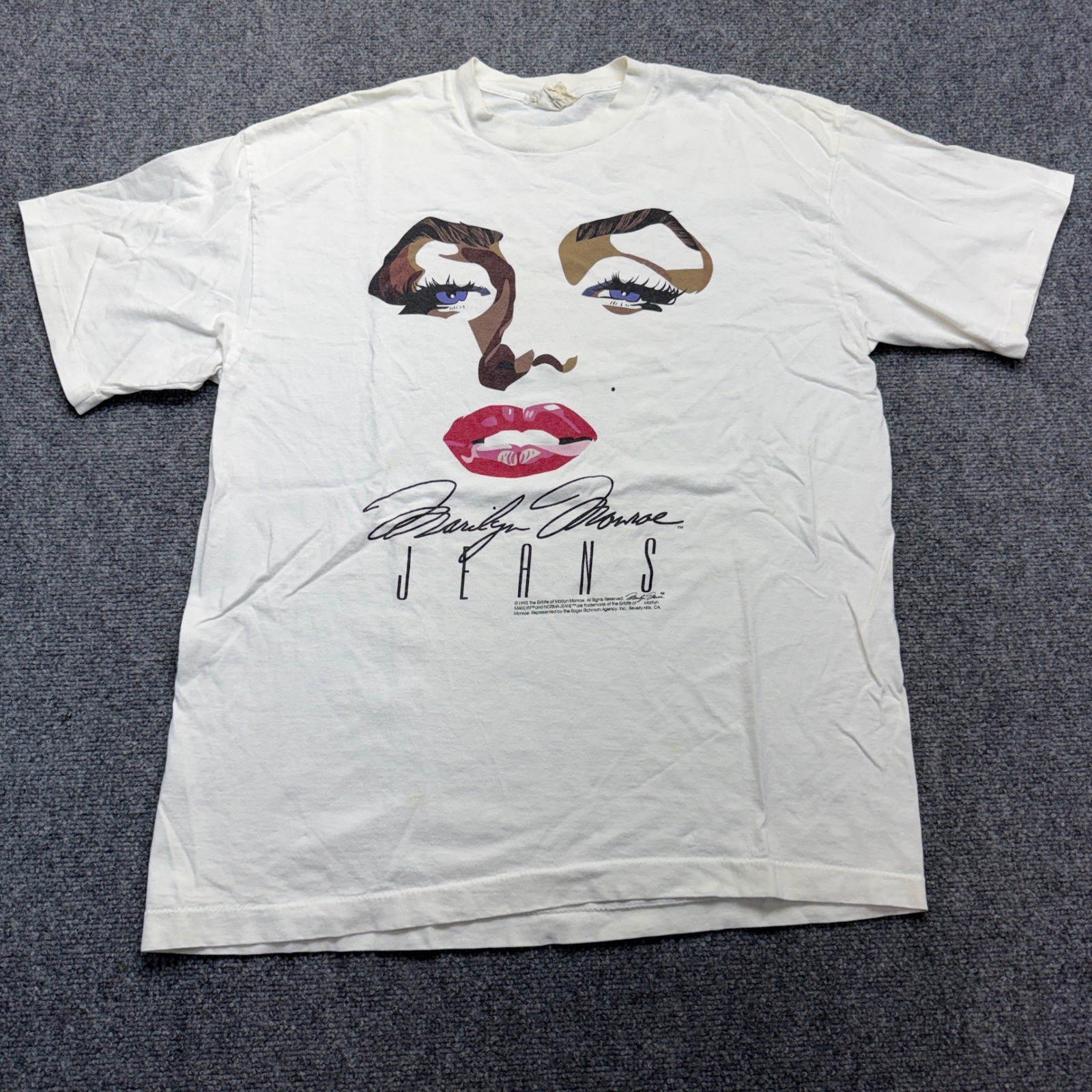 Vintage 1995 Marilyn Monroe Jeans T Shirt White XL Graphic 90s Single Stitch Vintage 1995 Marilyn Monroe Jeans T Shirt White XL Graphic 90s Single Stitch