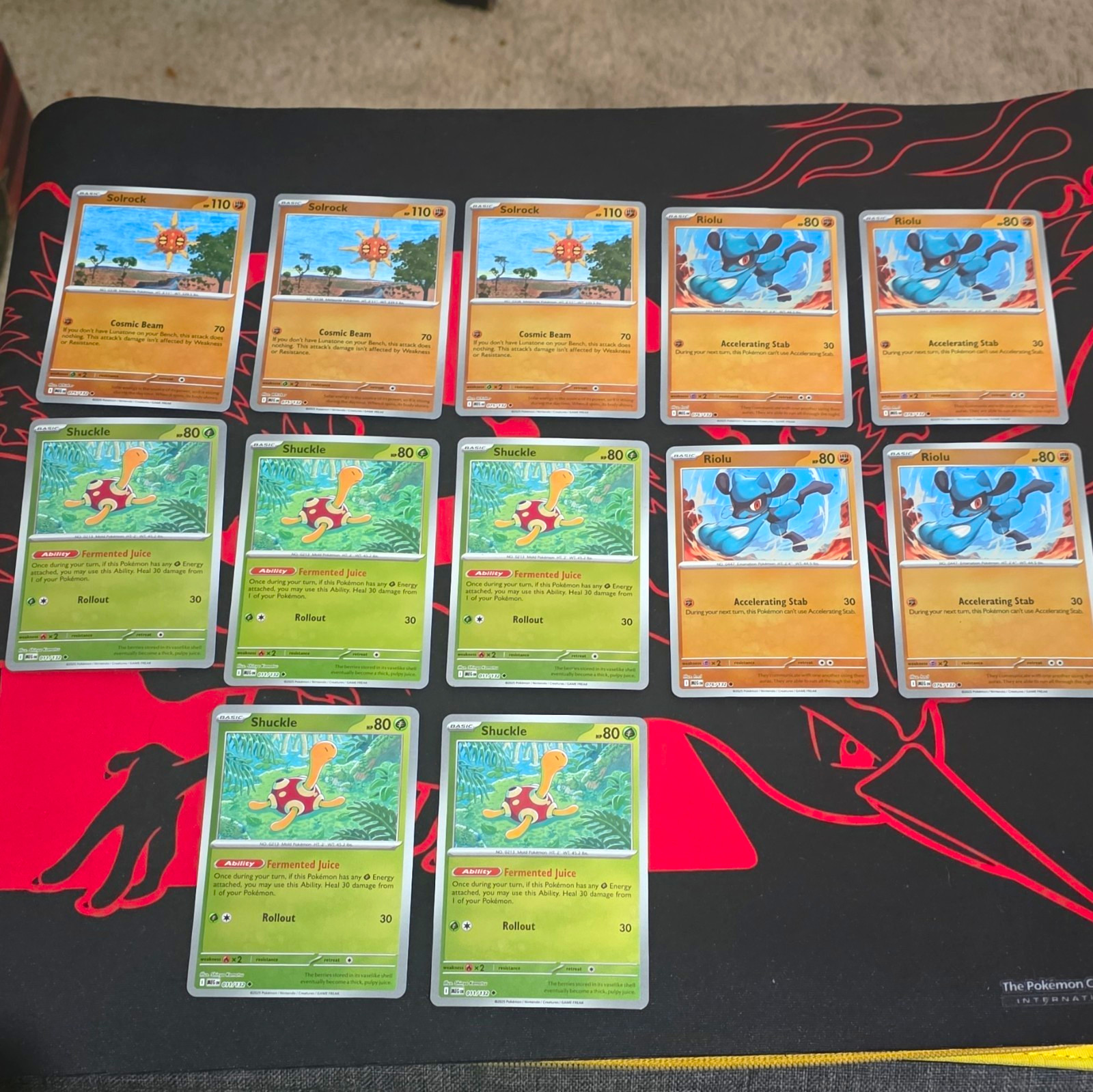 Pokemon ME:01 Solrock 075/132 x3 Riolu 076/132 x4 Shuckle 011/132 Reverse Holo Pokemon ME:01 Solrock 075/132 x3 Riolu 076/132 x4 Shuckle 011/132 Reverse Holo