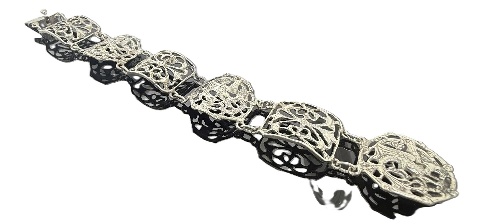 Signed Fratelli Coppini 800 Silver Victorian Gryphon Bracelet Ornate Filigree Signed Fratelli Coppini 800 Silver Victorian Gryphon Bracelet Ornate Filigree