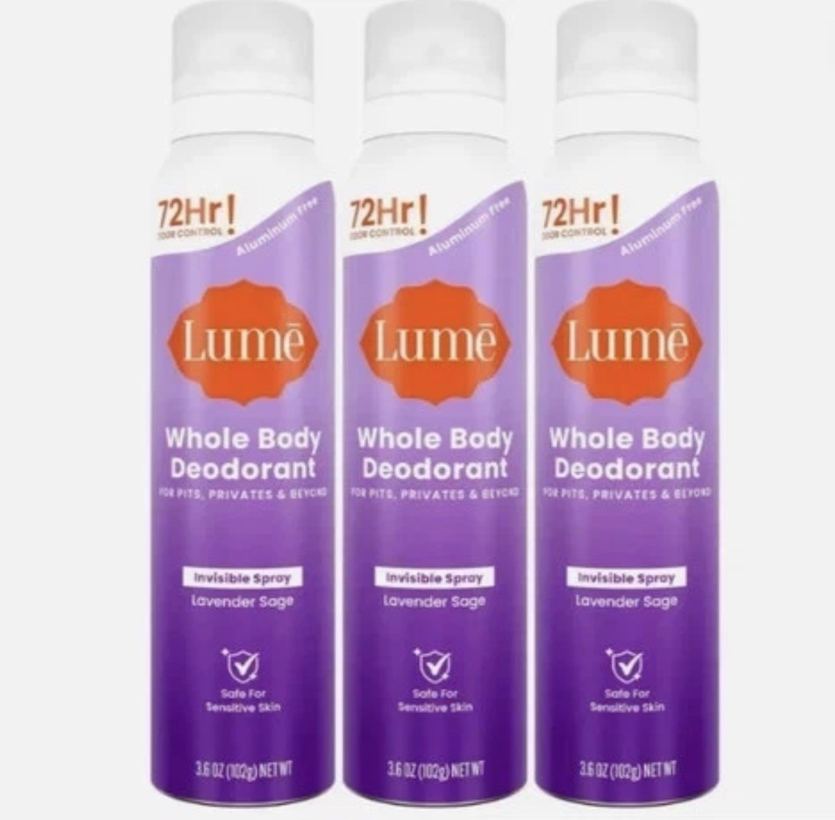 3x - Lume  Whole Body Invisible Spray Deodorant - Lavender Sage - 3.6oz - New