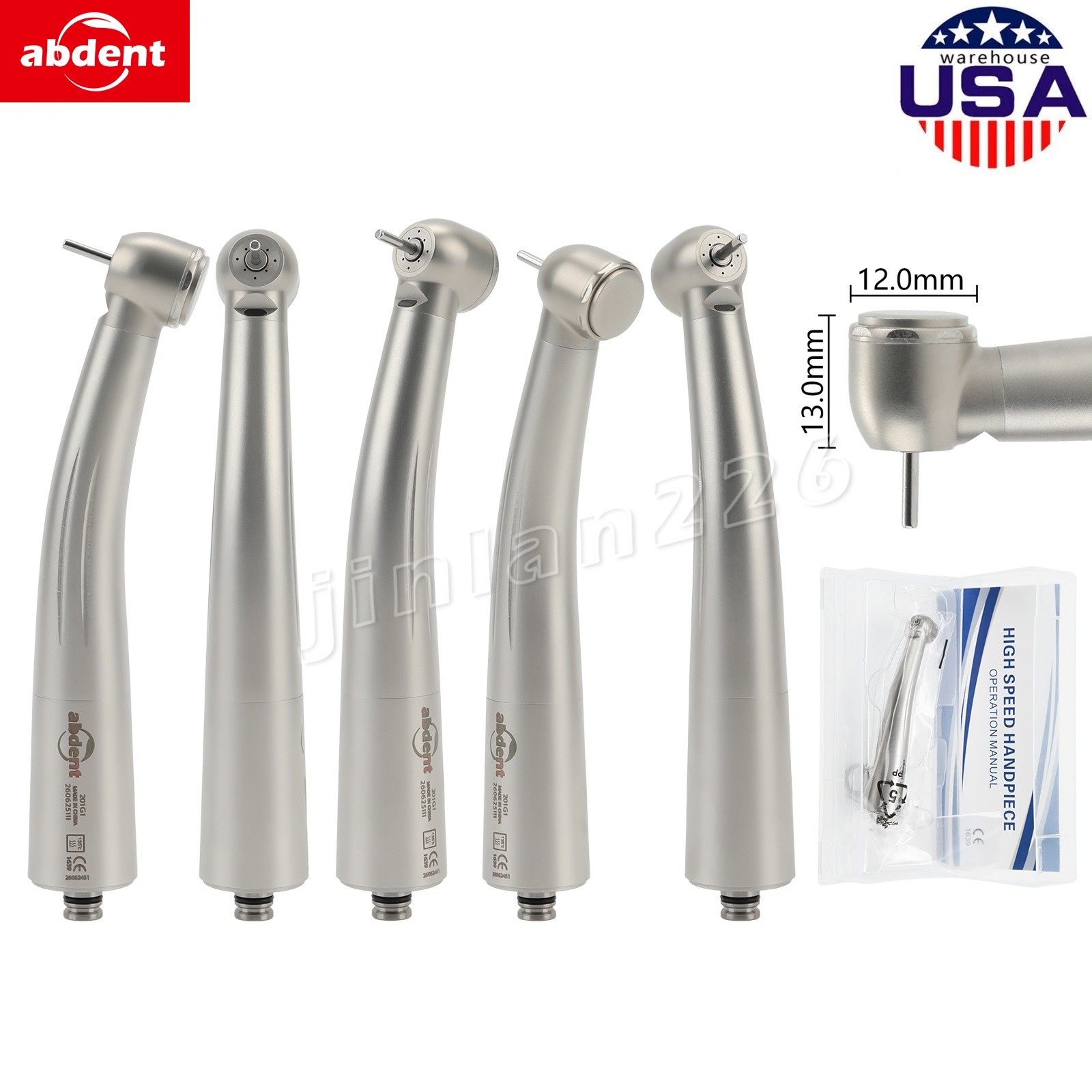5Pc ABDENT Dental High Speed Air Turbine Handpiece For NSK LED Coupler