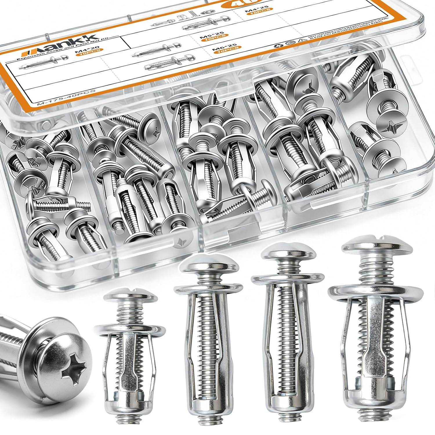 40PCS Expansion Screw and Petal Nut Kit M4 M5 M6 Jack Car Metal Screw Petal Shap