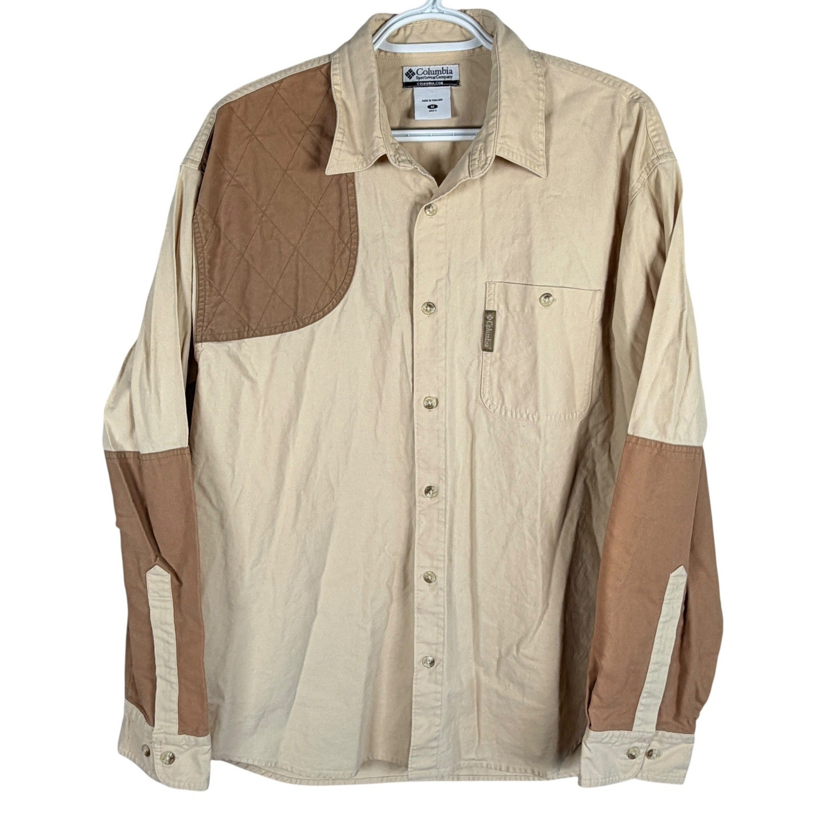 Vintage Columbia Shooting Shirt Mens M Tan Brown Long Sleeve Quilted Recoil