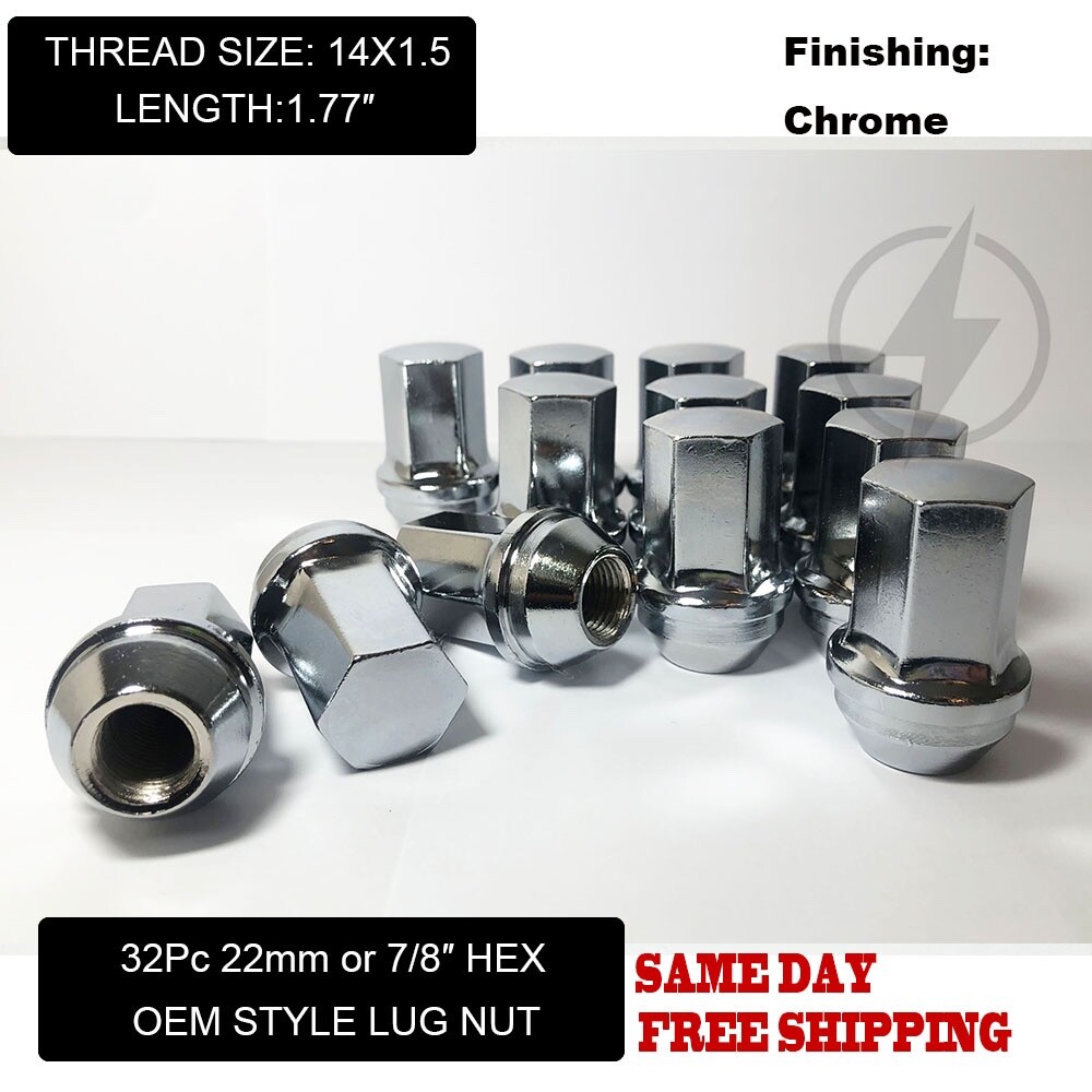 32Pc Chrome Factory Style Lug Nuts 14x1.5 For Chevy GMC Silverado 2500 3500 HD