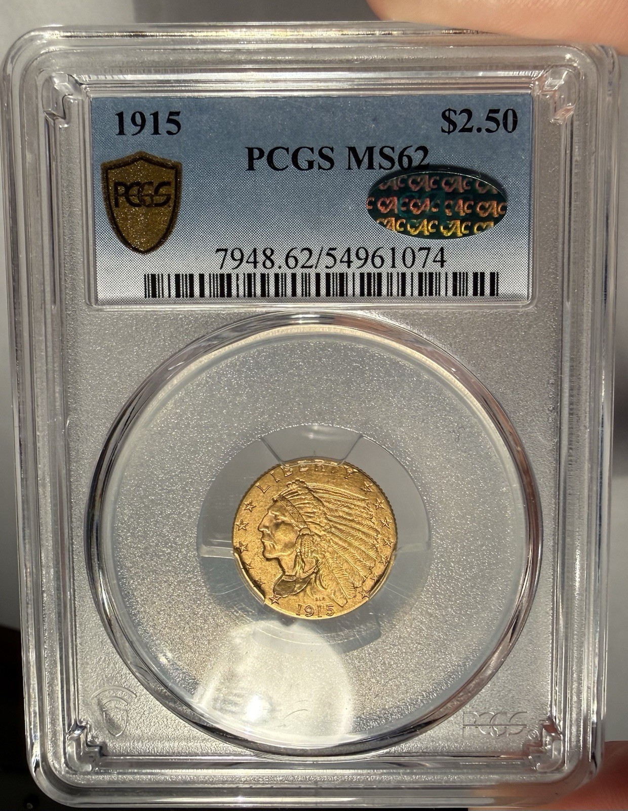 1915 $2.50 PCGS MS 62 CAC Indian Head Gold Quarter Eagle