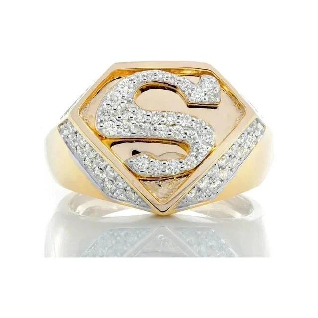 2 Ct Round Cut Real Moissanite Wedding Band Men\'s Ring 14K Yellow Gold Plated