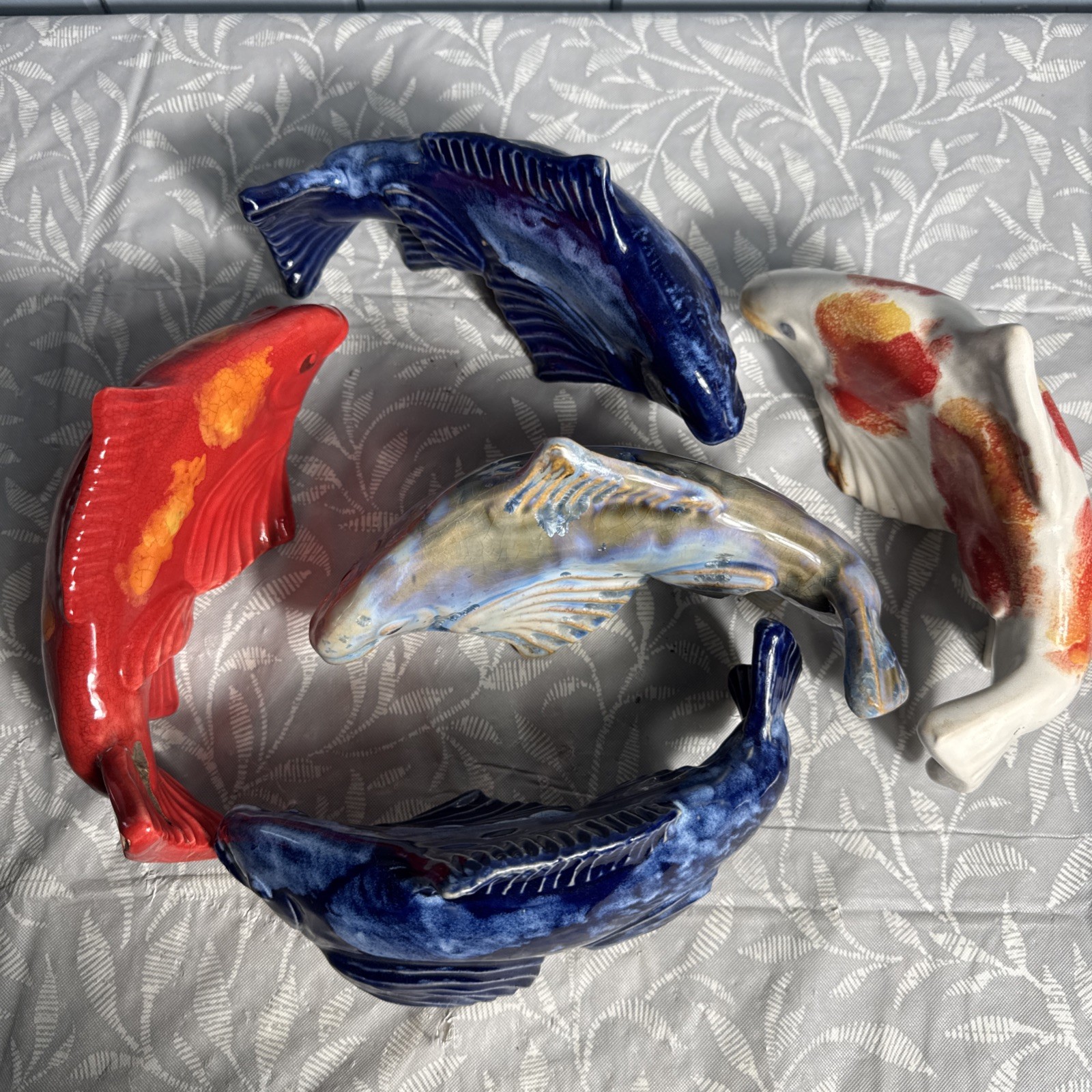 VTG Bill Campbell Style Crystalline Glaze Koi Fish (5) Studio Art Pottery 11”