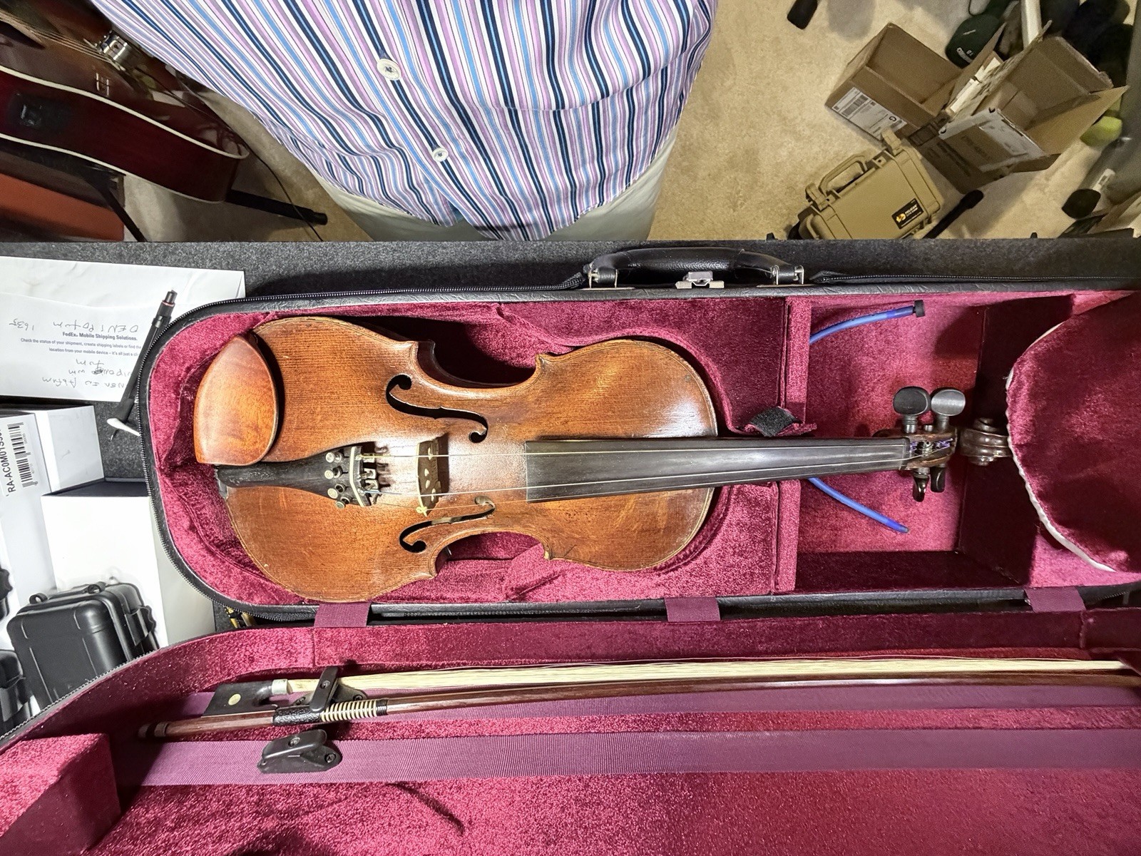 Antique Jacobus Stainer Style Violin 1635 Label Figured Maple Bow & Case