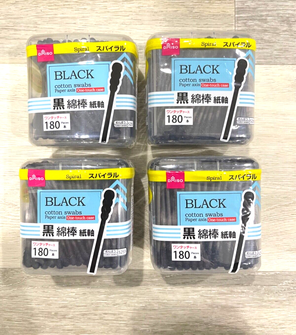Lot 4 Daiso Spiral Black Cotton Swabs Paper axis Ear Cleaning 180pcs - US seller