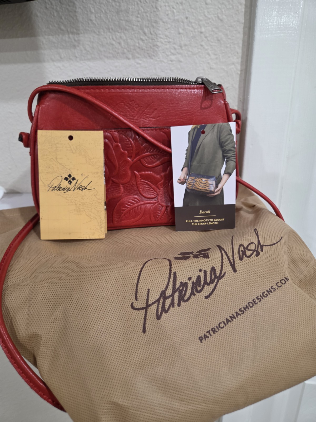 patricia nash red tooled crossbody bag