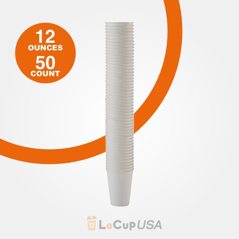 12 oz Paper Coffee Cups | Leak Proof | Disposable | Made in USA | 50 75 200 1000