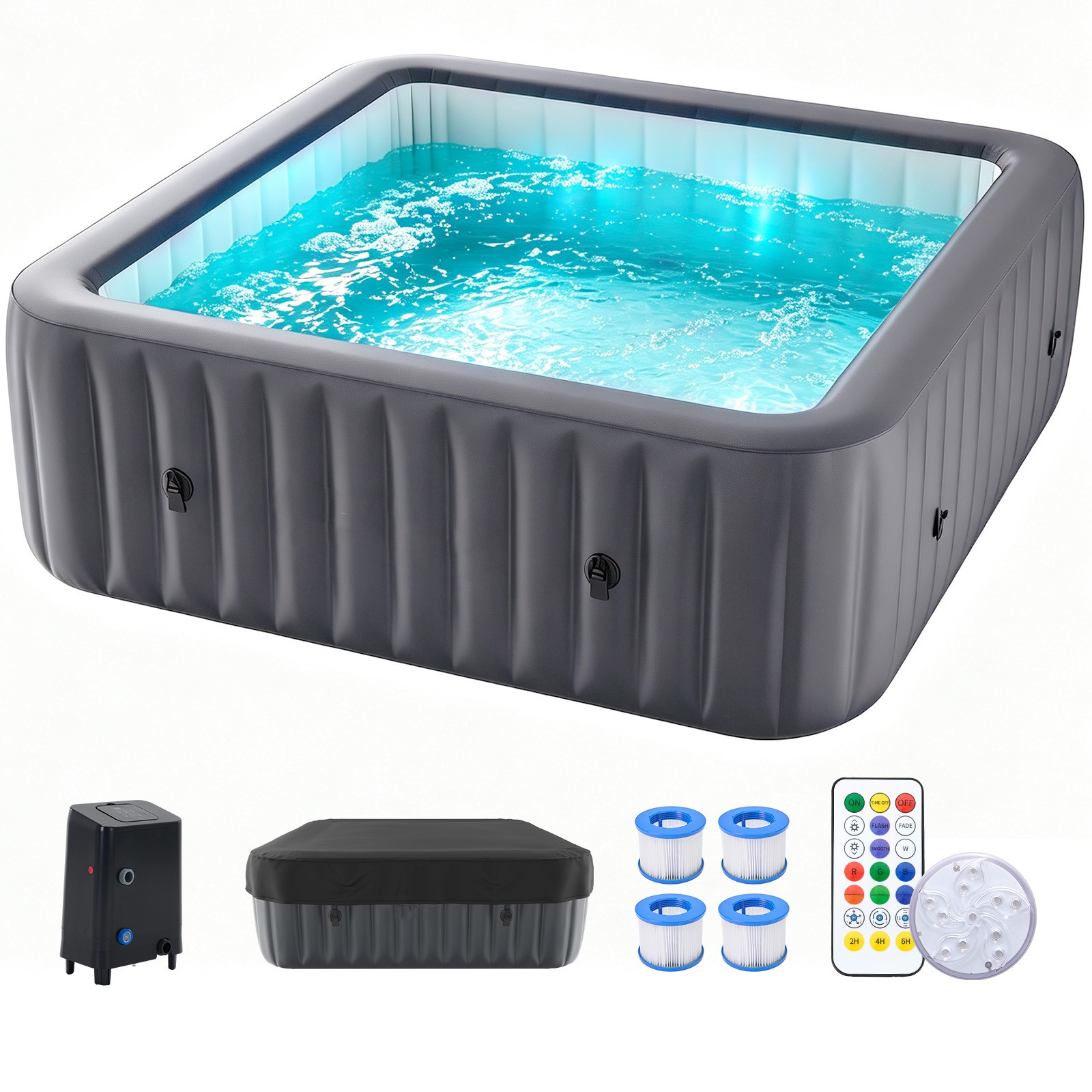 NAIZEA Inflatable Hot Tub,Reinforced Mesh PVC Blow Up Spa with adsorption light