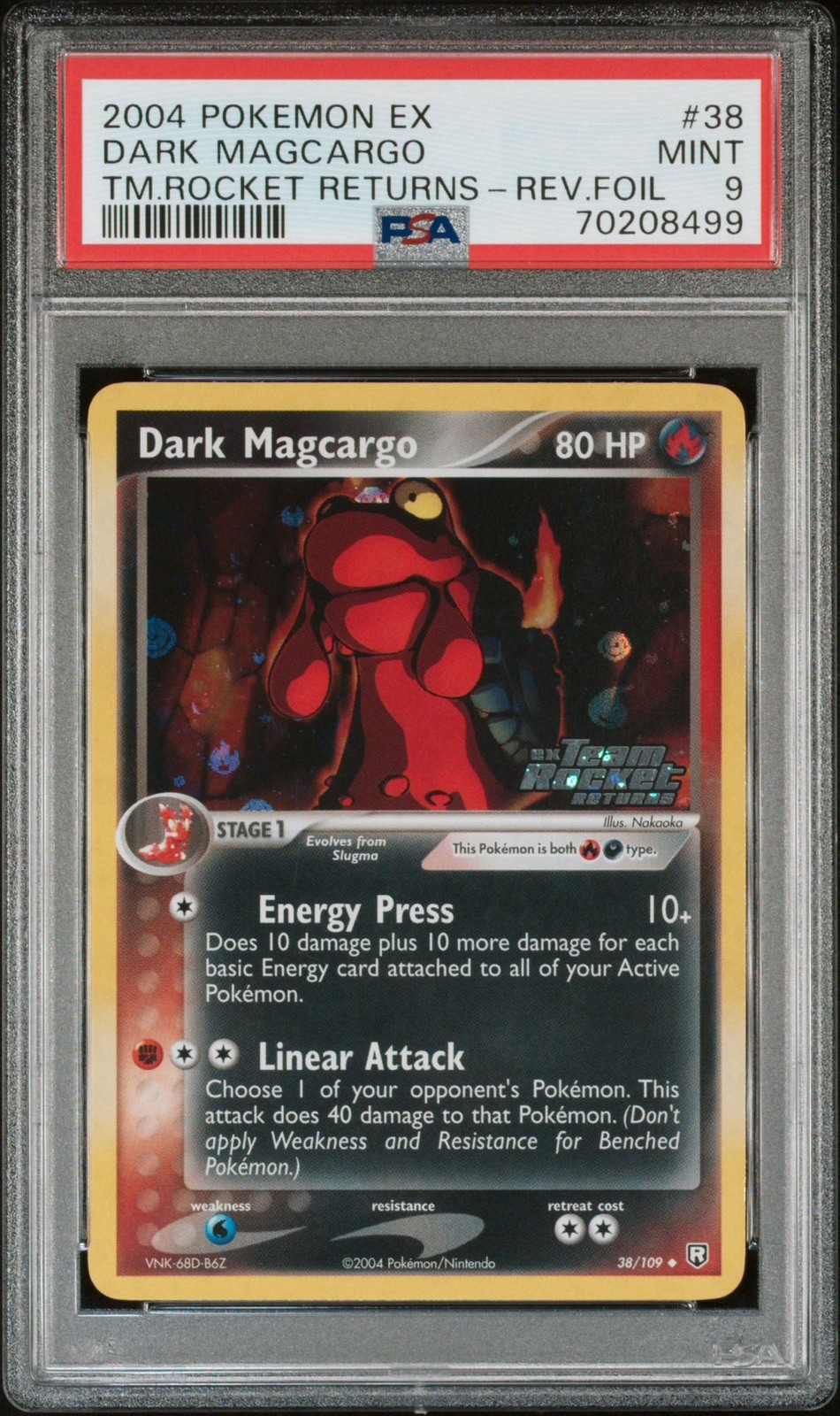 2004 POKEMON EX TEAM ROCKET RETURNS #38 DARK MAGCARGO-REVERSE FOIL PSA 9