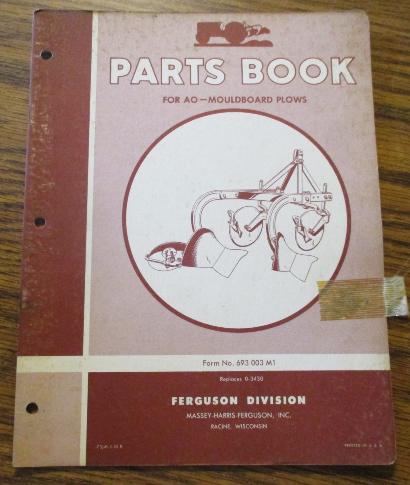 1955 Massey Harris Ferguson AO Mouldboard Moldboard Plow Parts Book Manual