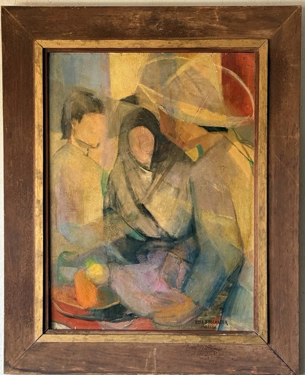 VINTAGE MID CENTURY MODERN ABSTRACT CUBIST FIGURATIVE OIL PAINTING SIGNED 1940s