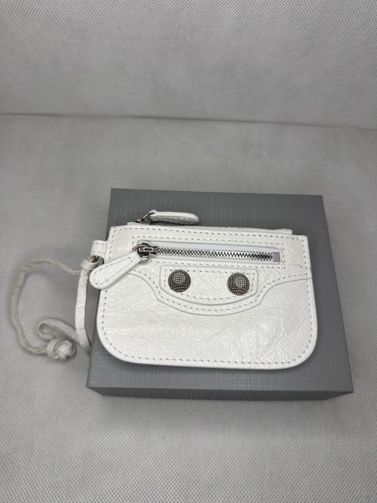 Balenciaga Le Cagole Small White Arena Leather Coin Pouch BRAND NEW