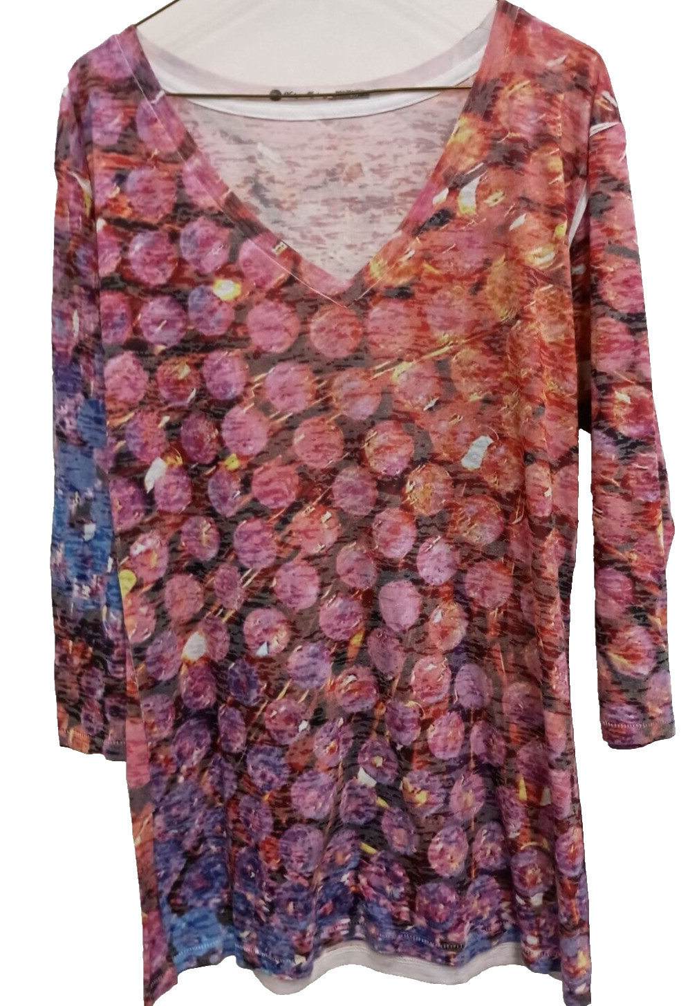 Vintage Highway Wearable Art Tunic Top Size XL Pink Abstract Burnout 3/4 Sleeve