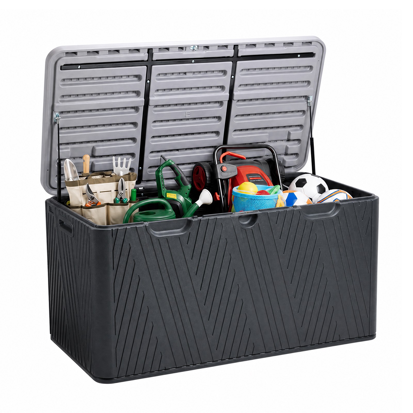 110 Gallon Outdoor Deck Box Storage Patio Chest Organizer, Air Rods Lockable Lid