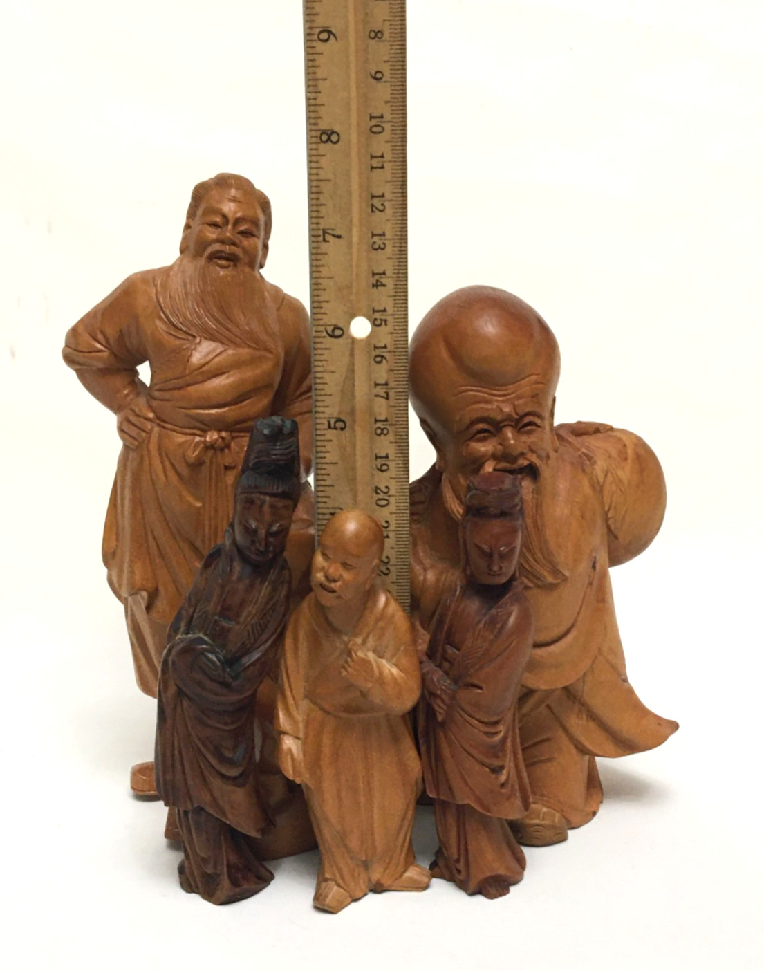 Group of 5 Old Chinese Boxwood Carved Figure Statues